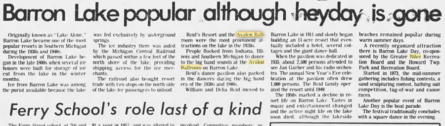 Avalon Ballroom at Barron Lake - 20 Feb 1977 Article